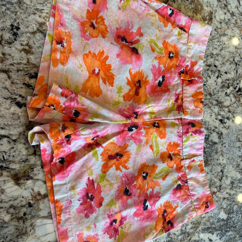 LOFT High Waist Orange and Pink Floral Shorts